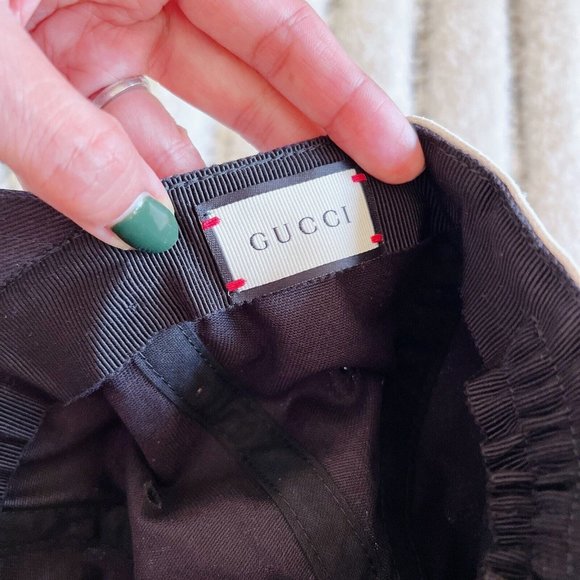 Gucci LOGO Black Canvas White Womens Cabardine Baseball Hat Cap S *Authentic - Picture 7 of 8